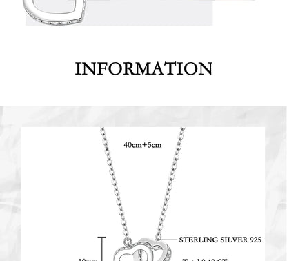 PERFANY All Moissanite Necklace for Women S925 Pure Silver Double Heart Design Laboratory Diamond Pendant Fashion Luxury Jewelry