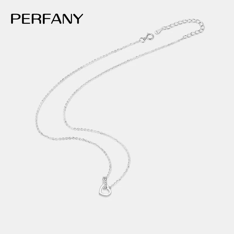 PERFANY All Moissanite Necklace for Women S925 Pure Silver Double Heart Design Laboratory Diamond Pendant Fashion Luxury Jewelry