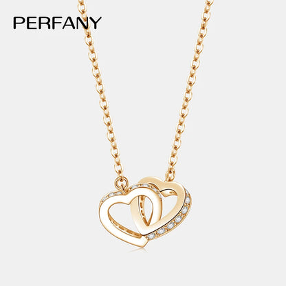 PERFANY All Moissanite Necklace for Women S925 Pure Silver Double Heart Design Laboratory Diamond Pendant Fashion Luxury Jewelry