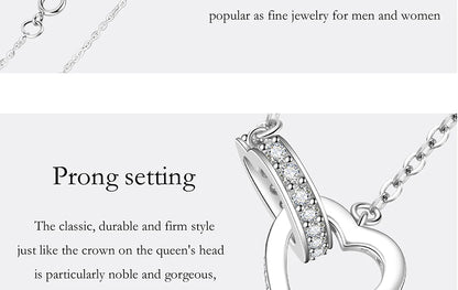 PERFANY All Moissanite Necklace for Women S925 Pure Silver Double Heart Design Laboratory Diamond Pendant Fashion Luxury Jewelry