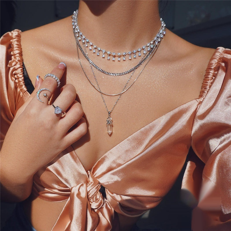 S925 Sterling Silver Star Moon Diamond Adjustable Opening Ring